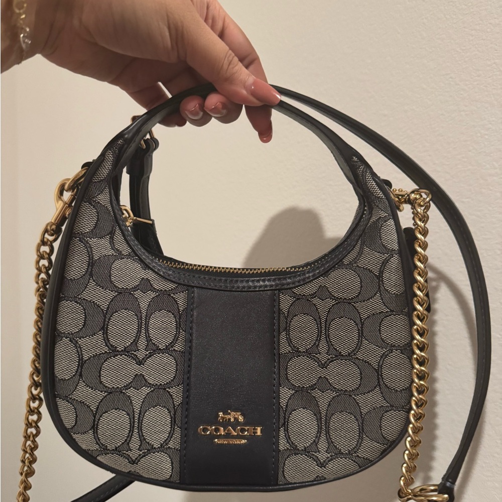 Coach Black and Gold Shoulder Bag with Chain Strap